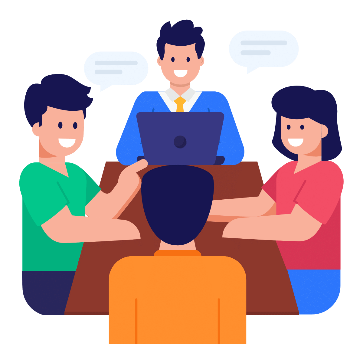Illustrated image of four people sat around a table working collaboratively
